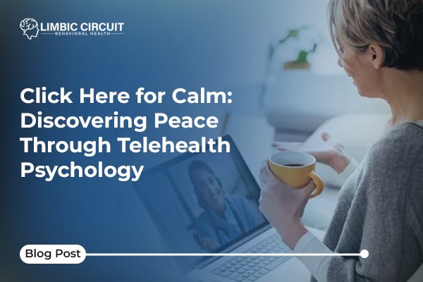 A woman holding a yellow mug engages in a telehealth psychology session on her laptop, discovering peace through online mental health services.